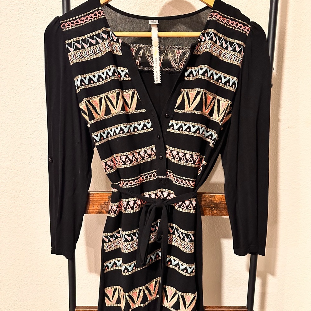 Uncle Frank Black Dress with Colorful Geometric Pattern